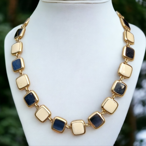 Vintage KJL Reversible enameled squares modernist necklace - Picture 5 of 9